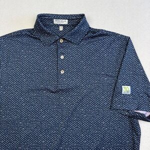 Peter Millar Polo Shirt Mens Medium Blue Cocktail Print Summer Comfort Golf